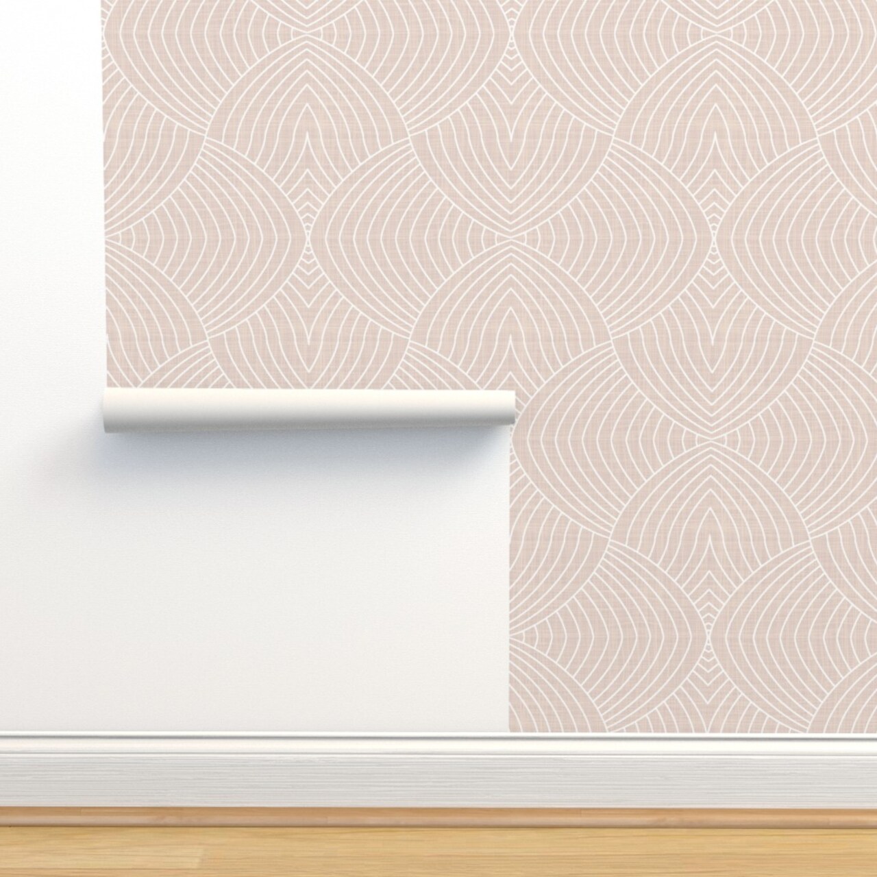 Neutral Pink Faux Woven Look Art Deco Inspired Hand Drawn Lines Textured Custom Removable Wallpaper by Spoonflower Peel & Stick Wallpaper 2FT Wide